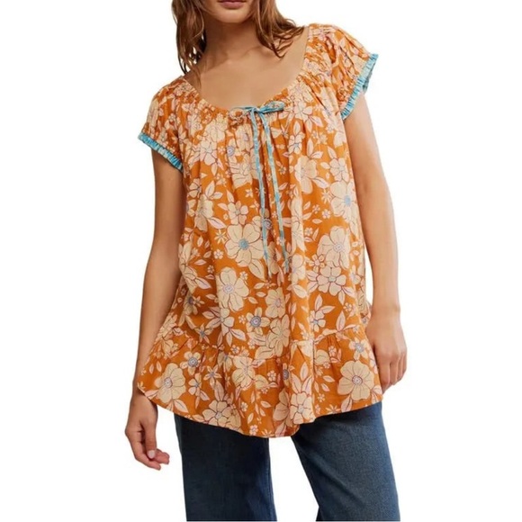 Free People Tops - NWT Free People Frankie Floral Tunic Honey Ginger Combo